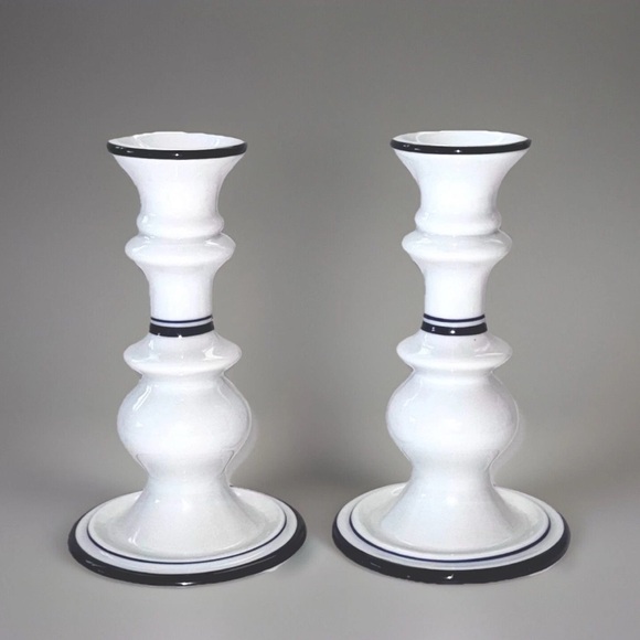 Two Dansk Bistro Christianshavn White & Blue Candlestick Holders, 6.25” - Picture 7 of 9